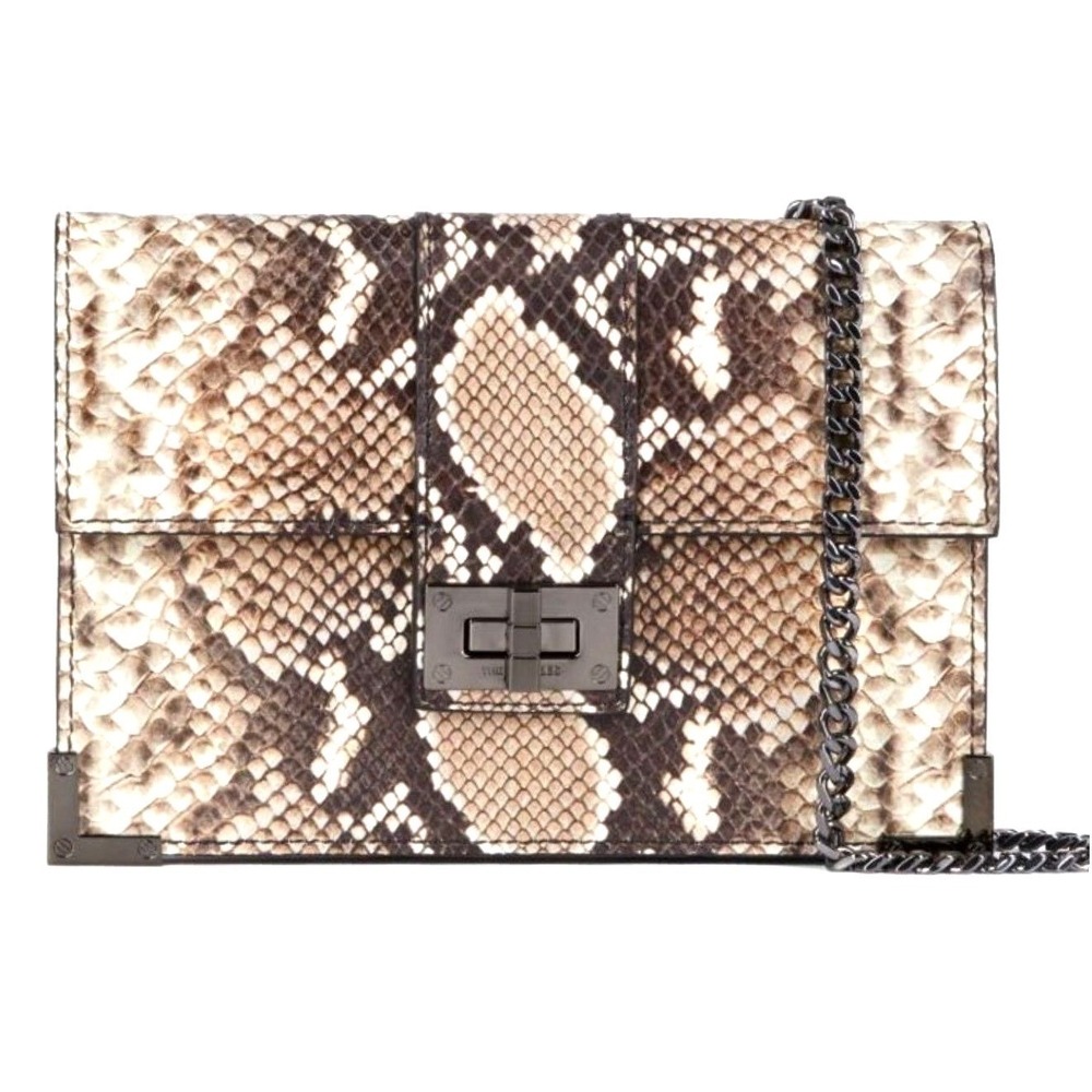 The Kooples Clutch Wallet Leather Emily Snakeskin Chain Strap